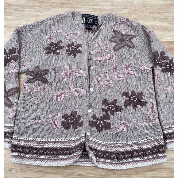 Eddie Bauer Legend Cardigan Sweater‎ Linen Blend Hand Knit Garden Floral Sz. S - Picture 2 of 5